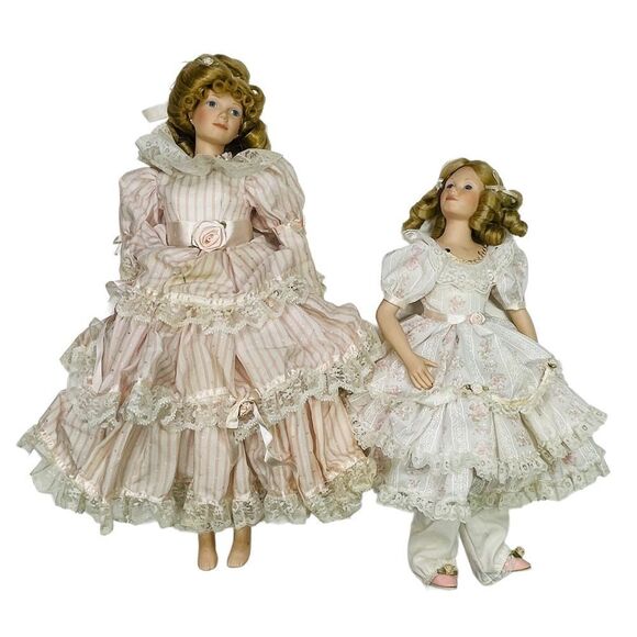Gorham Victoria's Jubilee Mrs. M & Daughter Porcelain Doll Duo - Picture 1 of 10